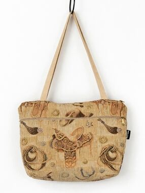 Vintage 90s Dixie Bags Western Tapestry Velvet Lined Tan Equestrian Shoulder Bag